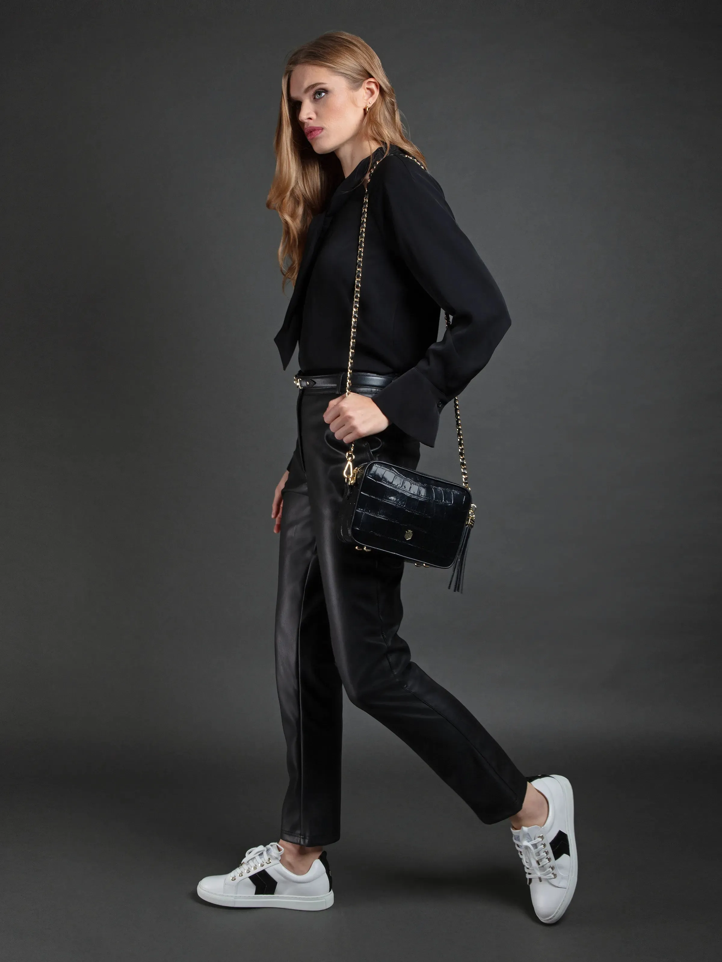 Alexandra - White - Black Croc & Suede
