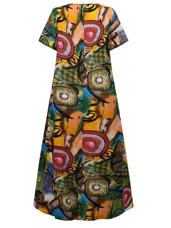 Beautiful Long Short Sleeve Abstract Print Dress