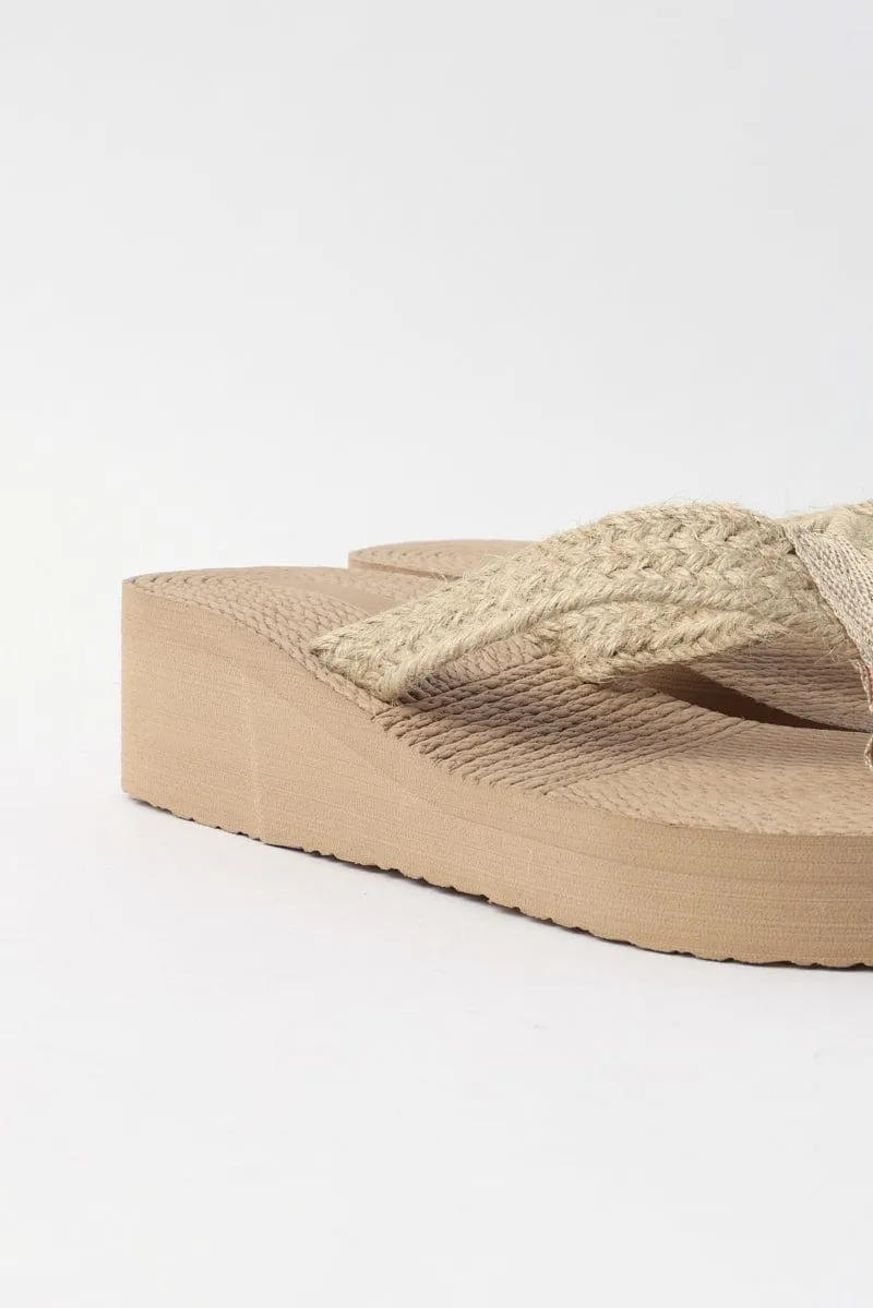 Beige Toe Post Wedge Sandals