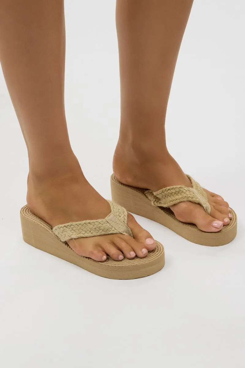 Beige Toe Post Wedge Sandals