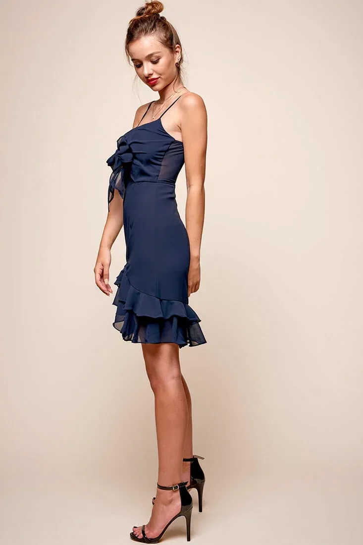 Bellisario Bow Front Ruffle Hem Dress Navy