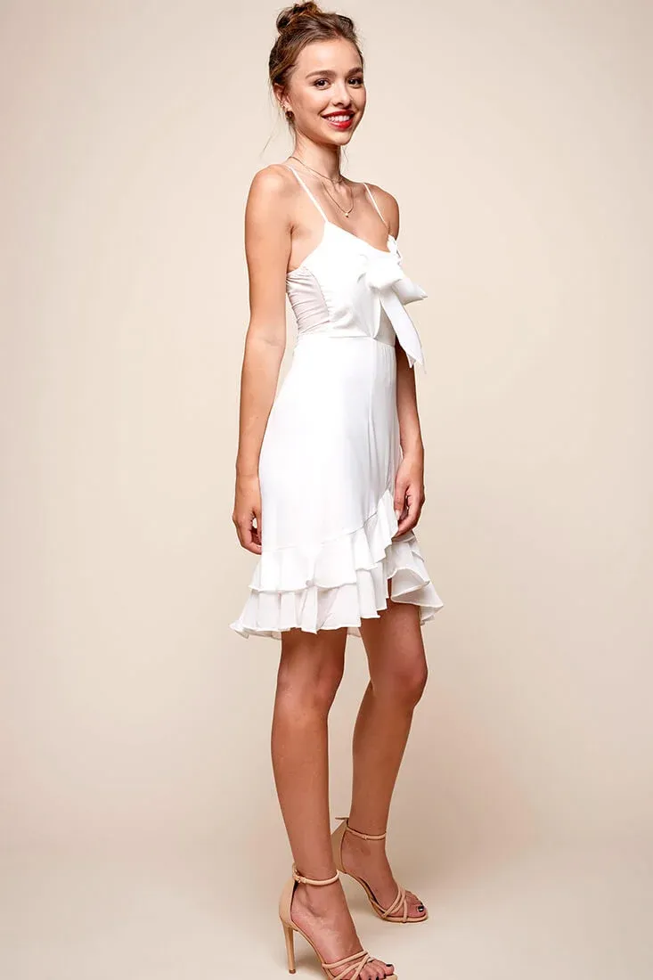 Bellisario Bow Front Ruffle Hem Dress White