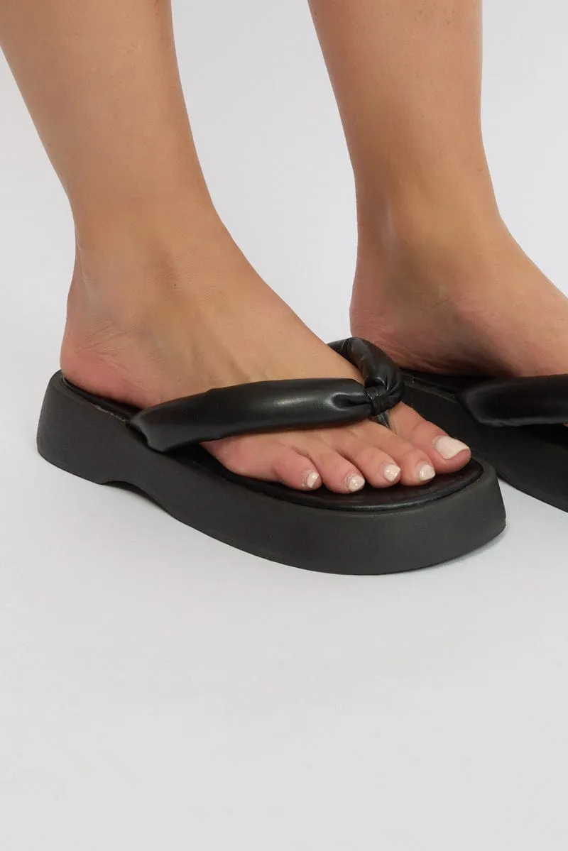 Black Toe Post Flatform Sandals