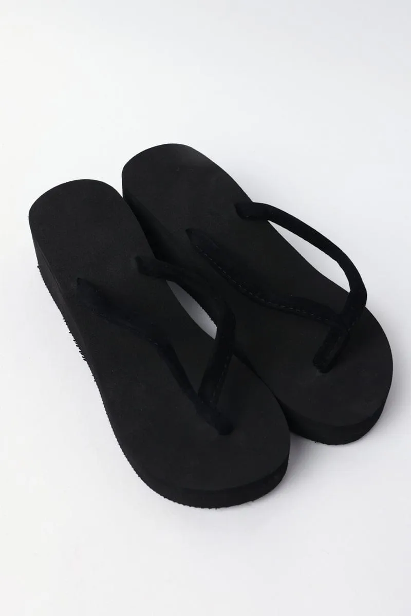 Black Toe Post Wedge Sandals