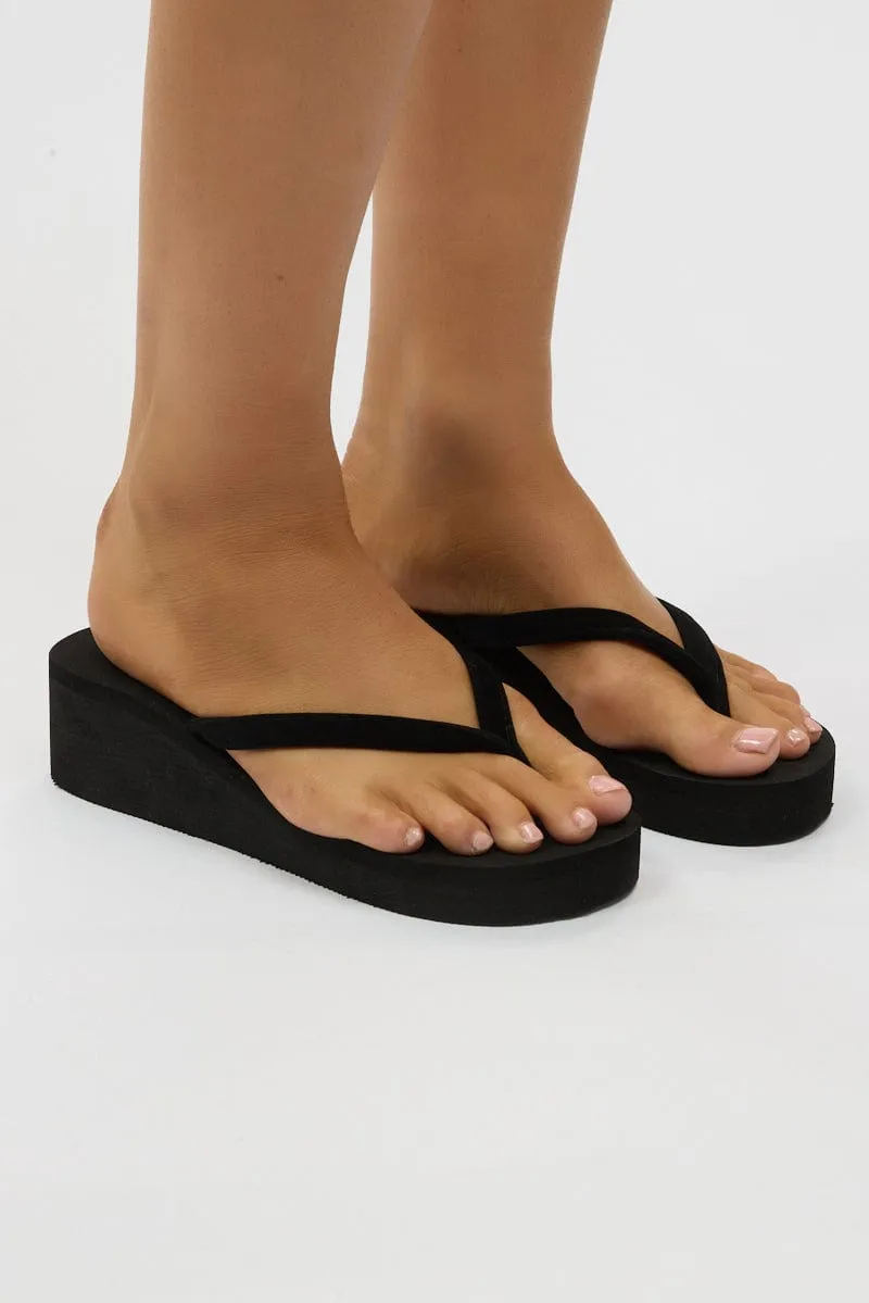 Black Toe Post Wedge Sandals