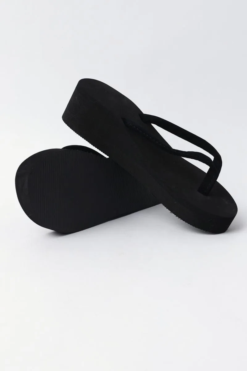 Black Toe Post Wedge Sandals