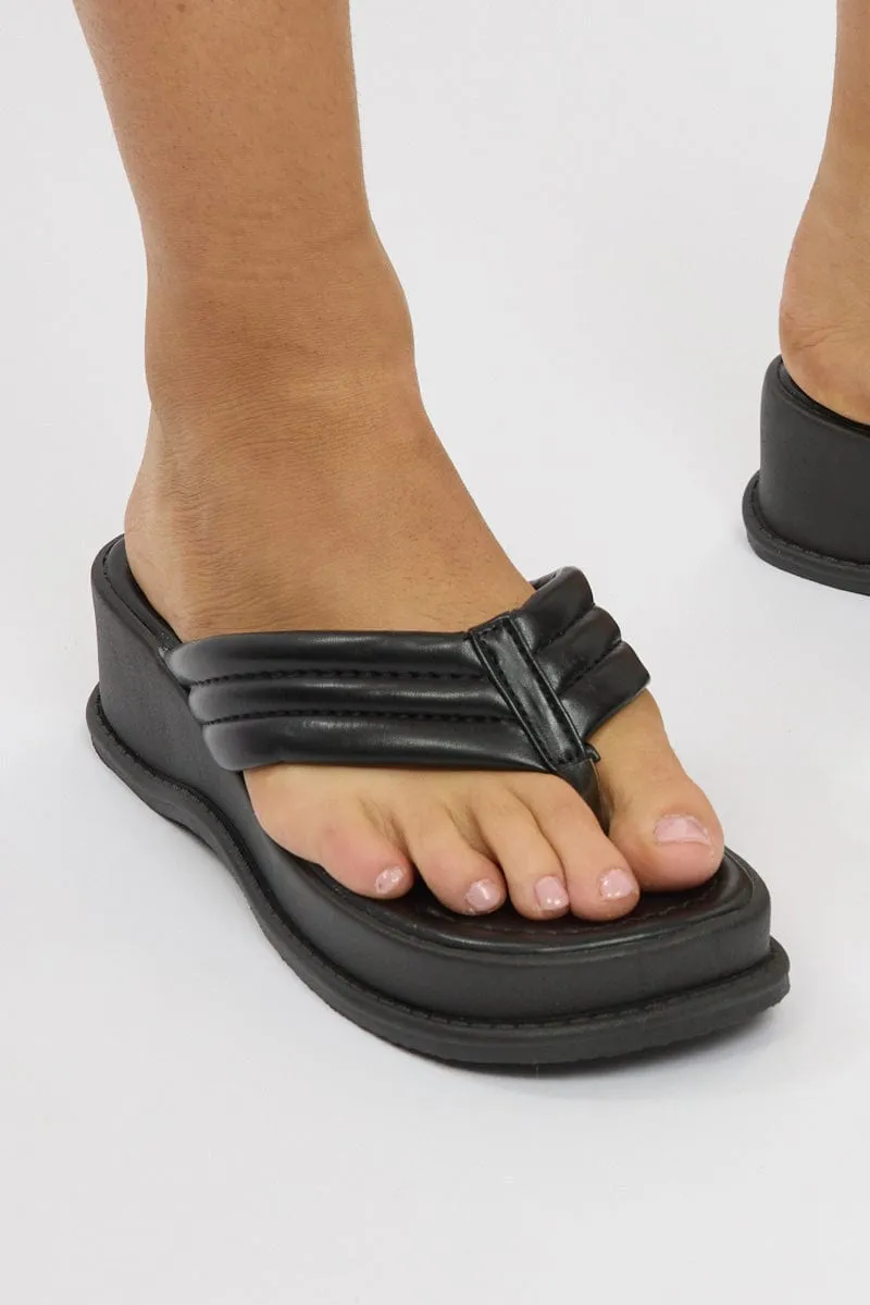 Black Toe Post Wedge Sandals
