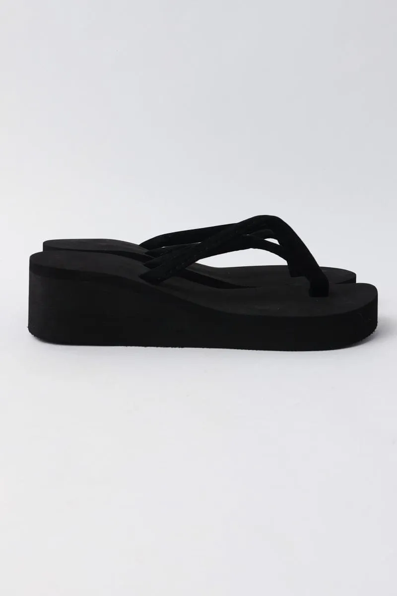 Black Toe Post Wedge Sandals
