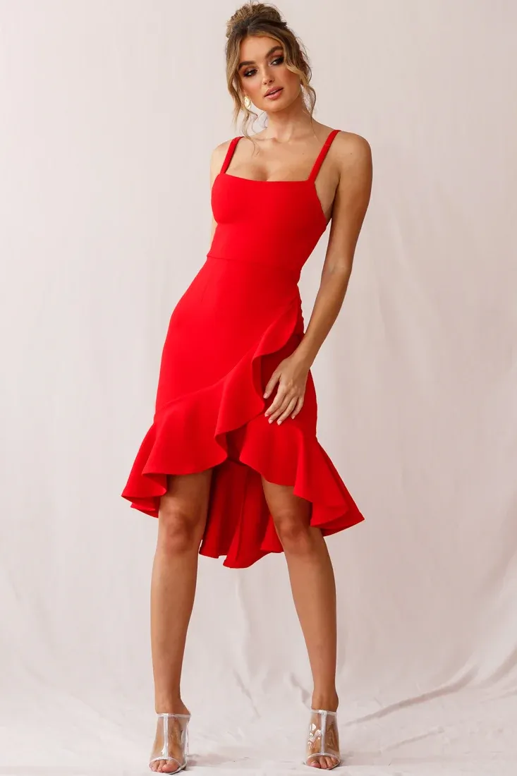 Cartagena High-Low Asymmetric Salsa Dress Red