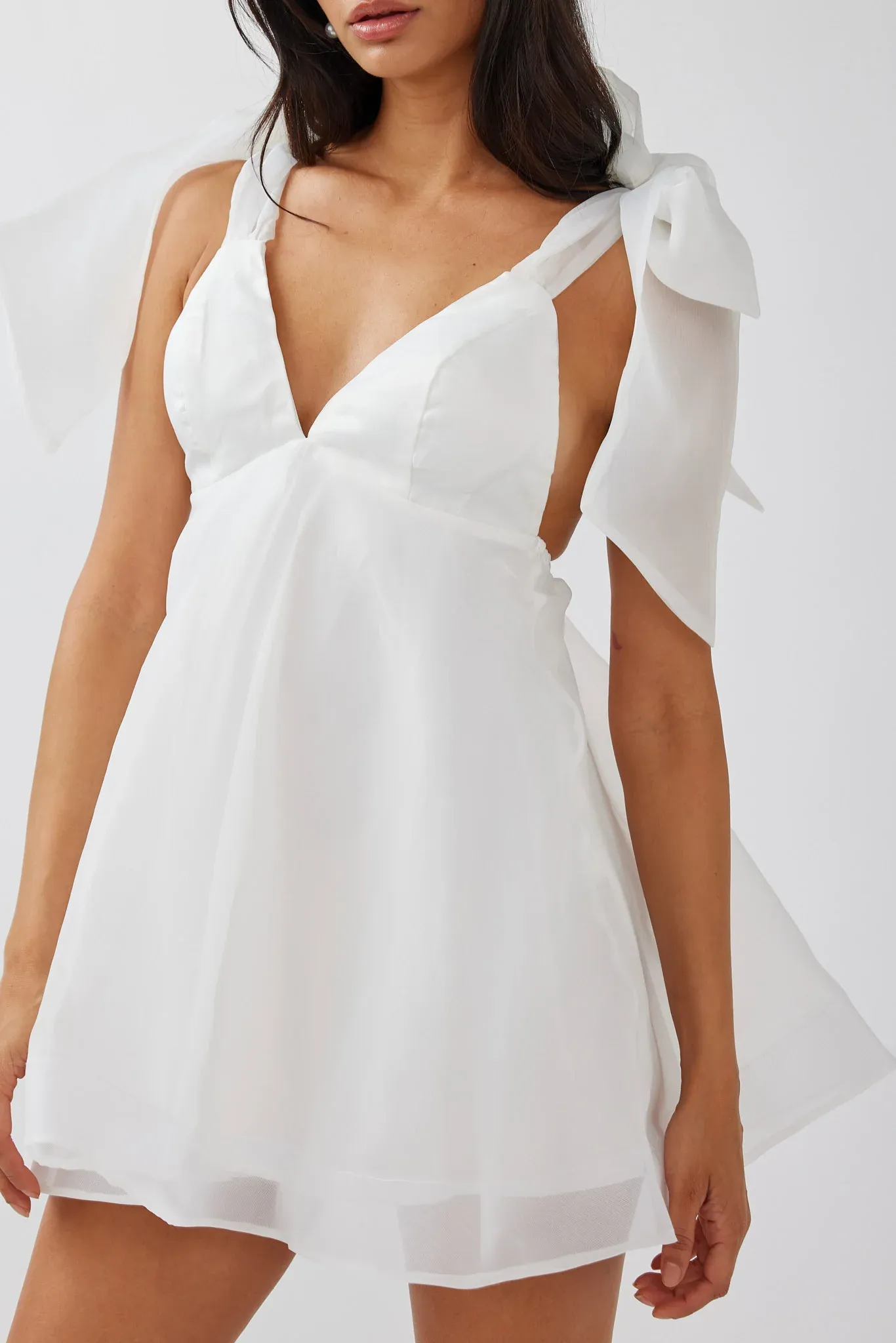 Chantilly Tied Shoulder Mini Dress Solid White