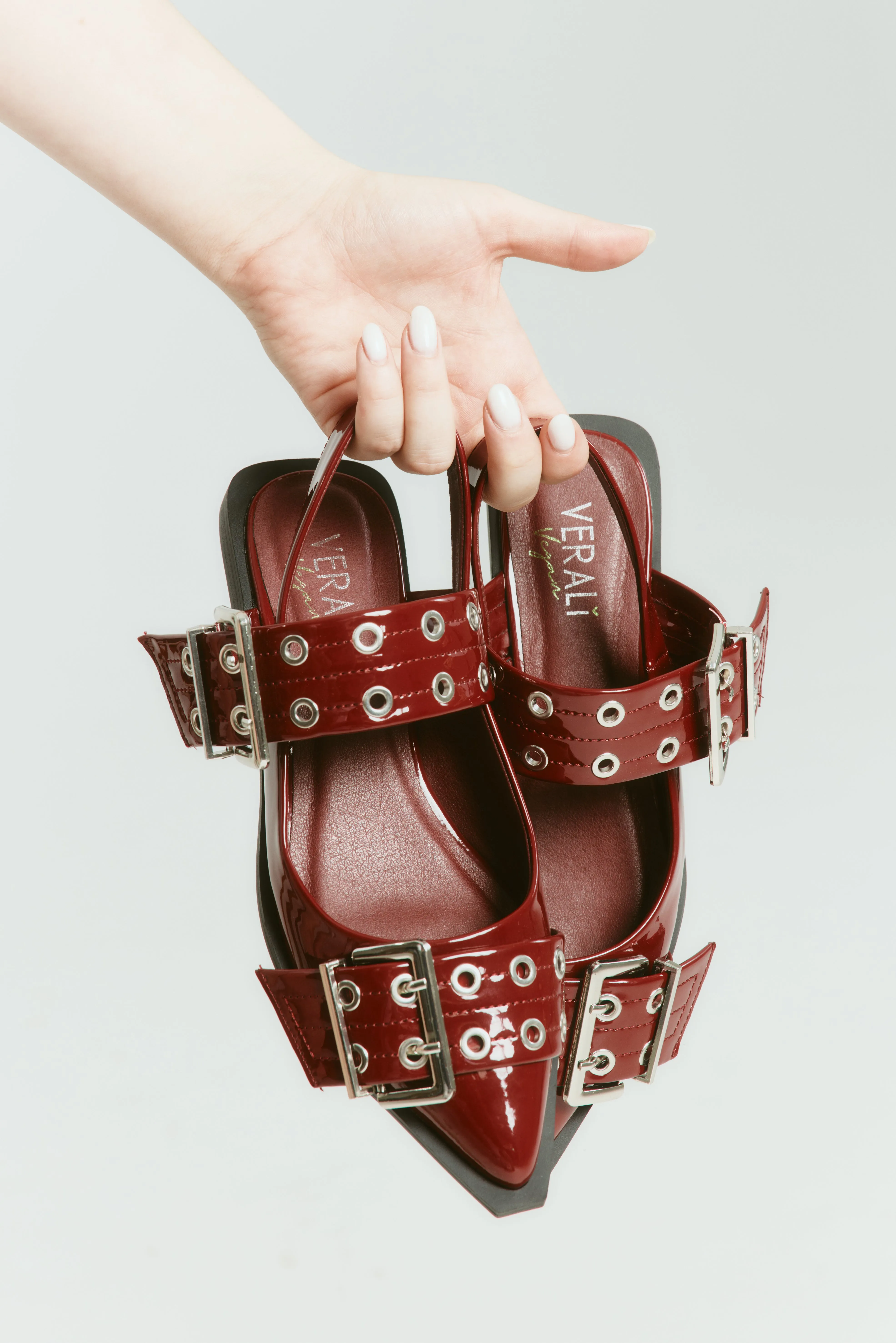 Clea Slingback Buckle Flats - Wine Patent