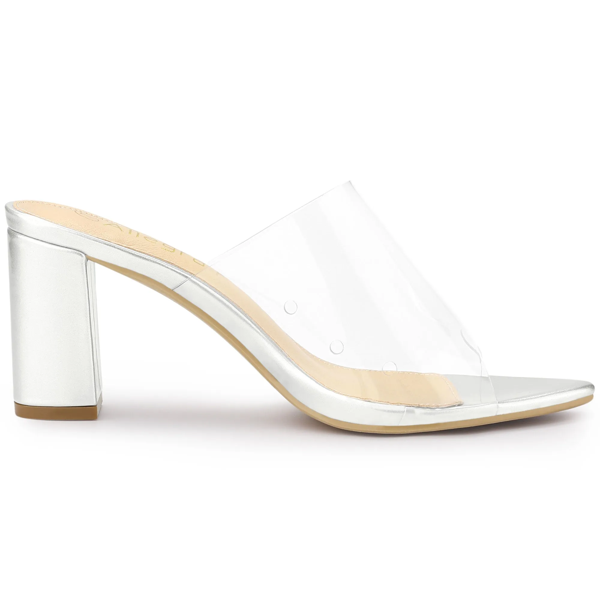 Clear Chunky Heel Slides Sandals Mules
