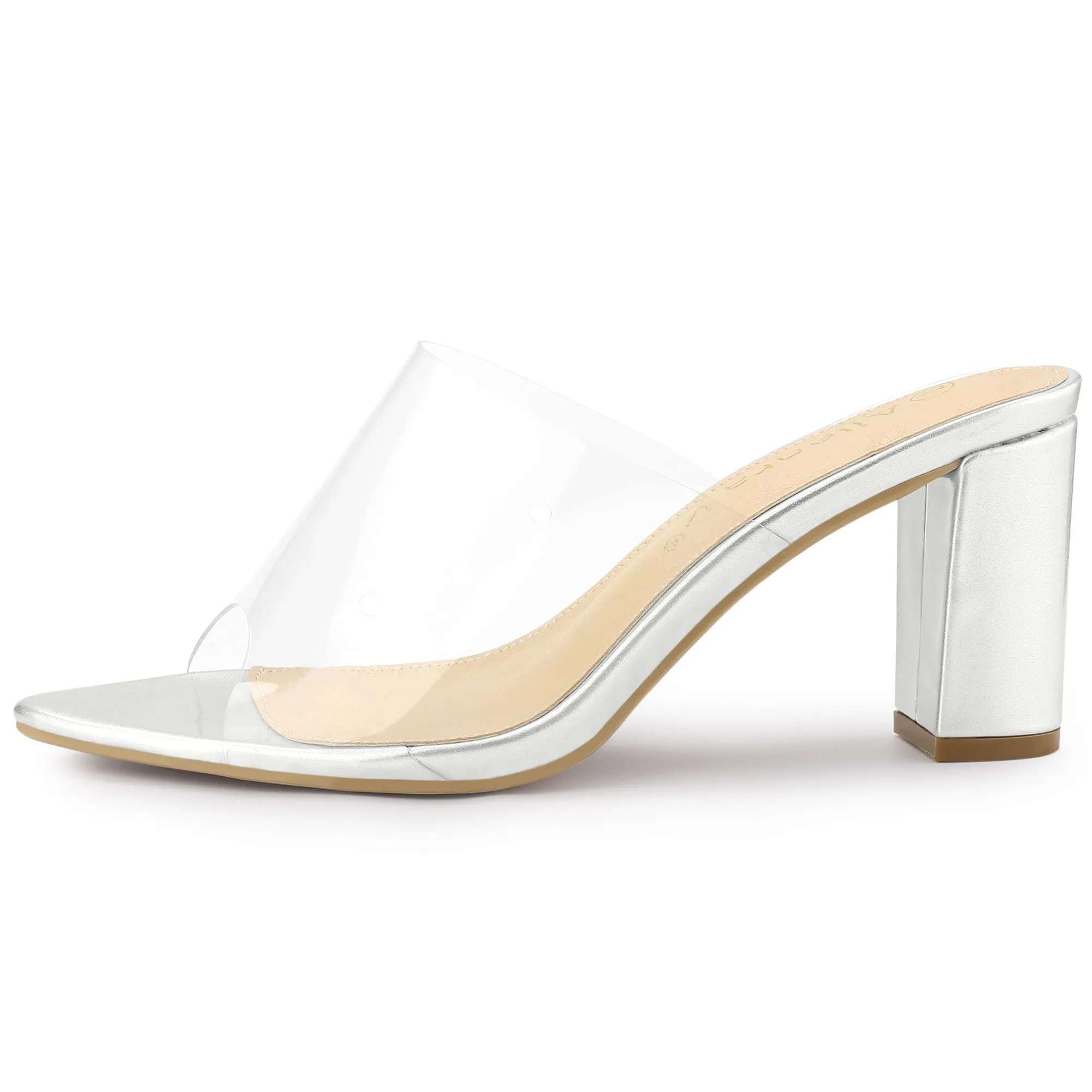 Clear Chunky Heel Slides Sandals Mules