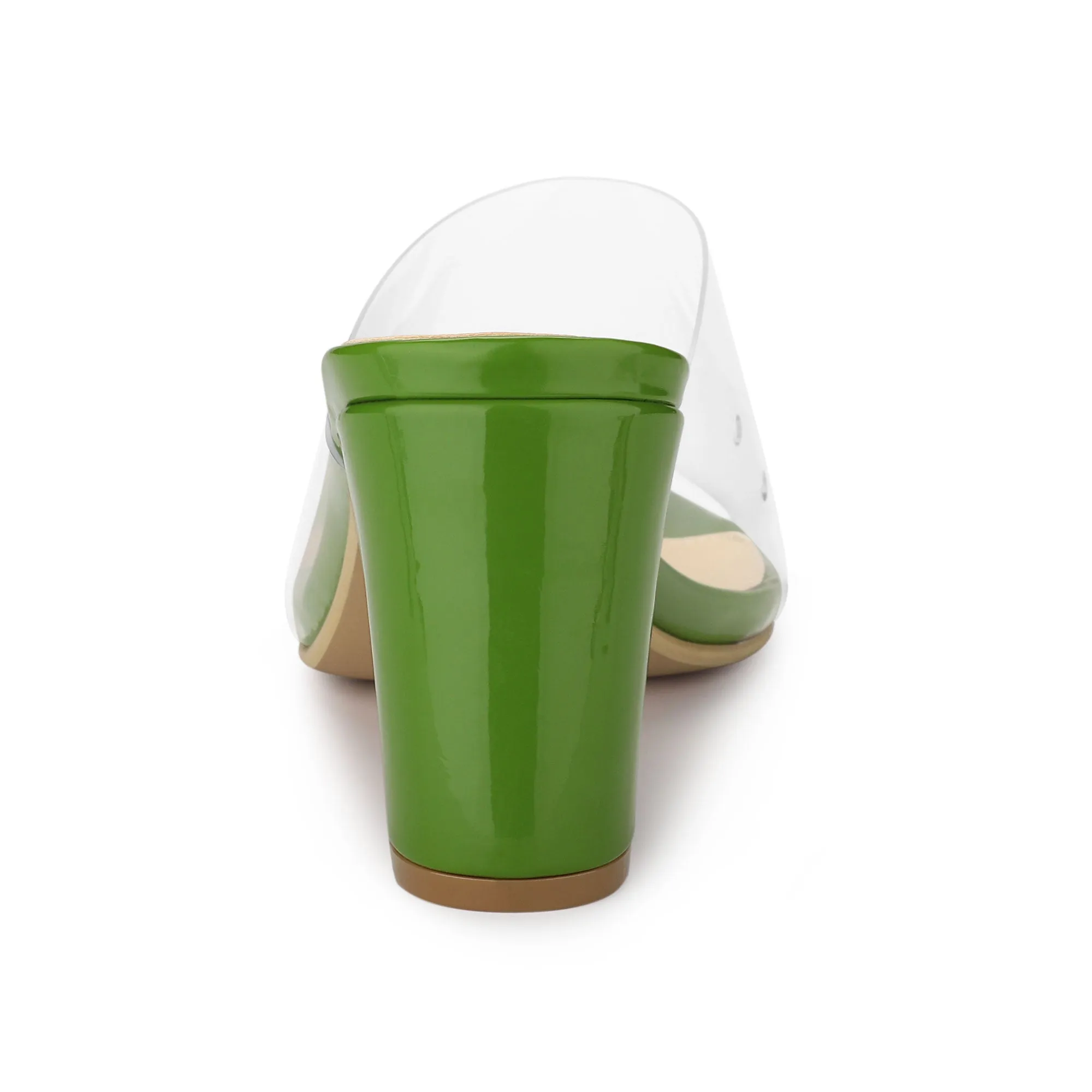 Clear Chunky Heel Slides Sandals Mules