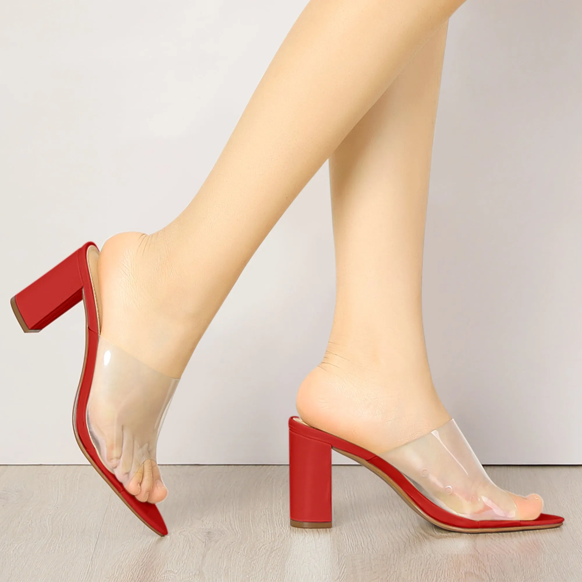 Clear Chunky Heel Slides Sandals Mules
