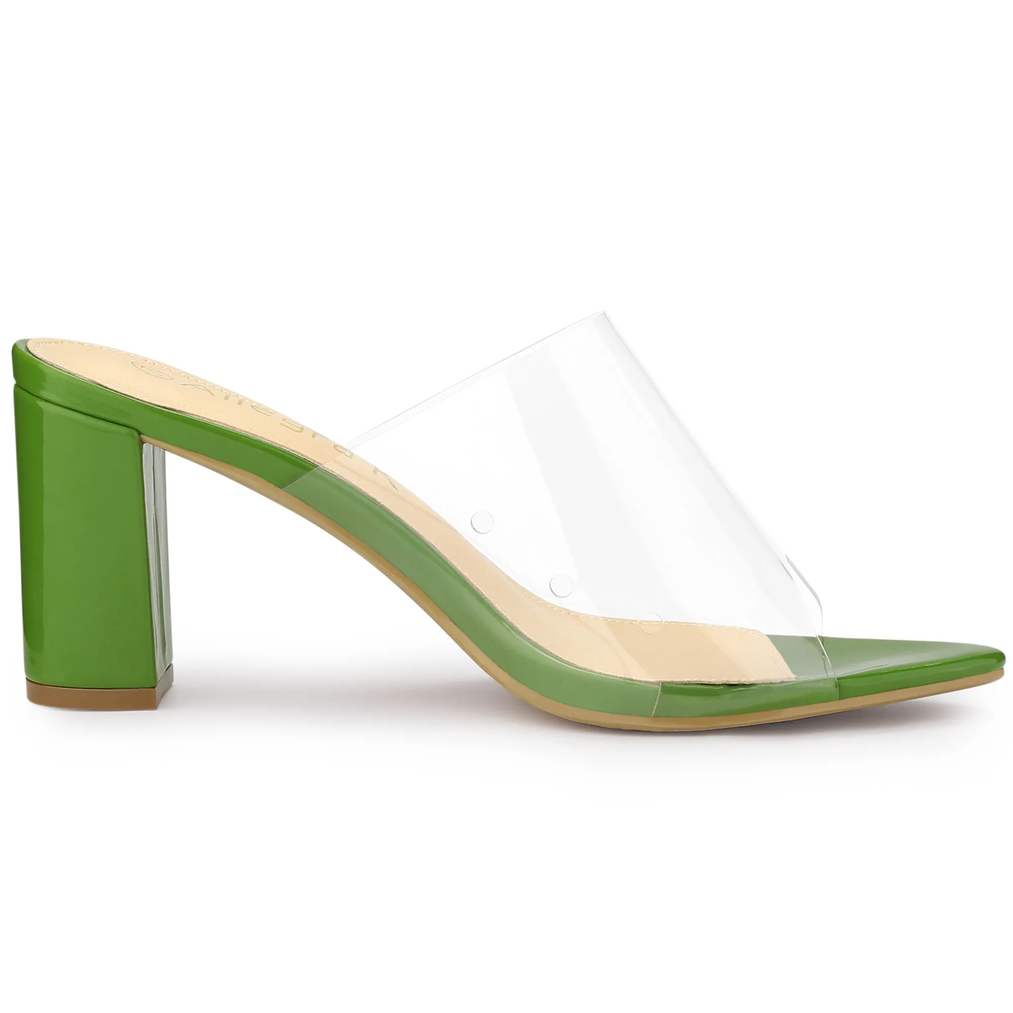 Clear Chunky Heel Slides Sandals Mules