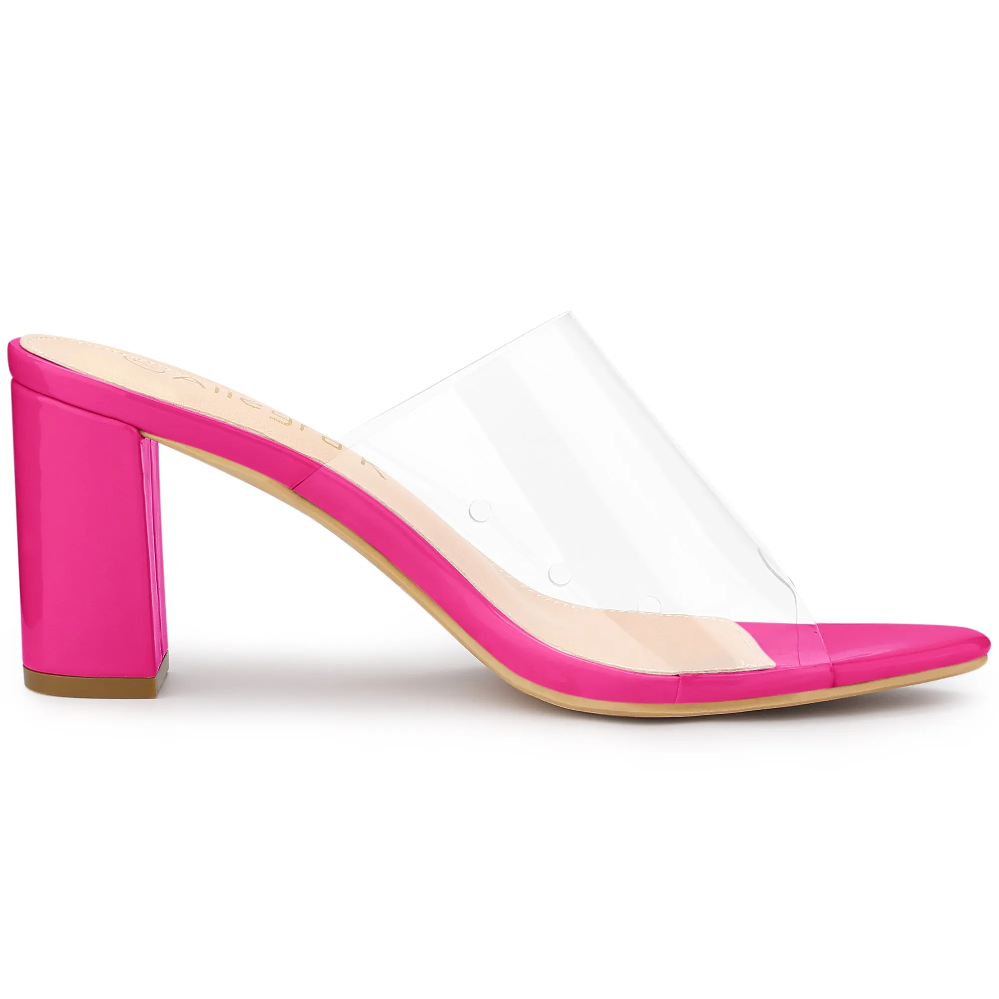 Clear Chunky Heel Slides Sandals Mules