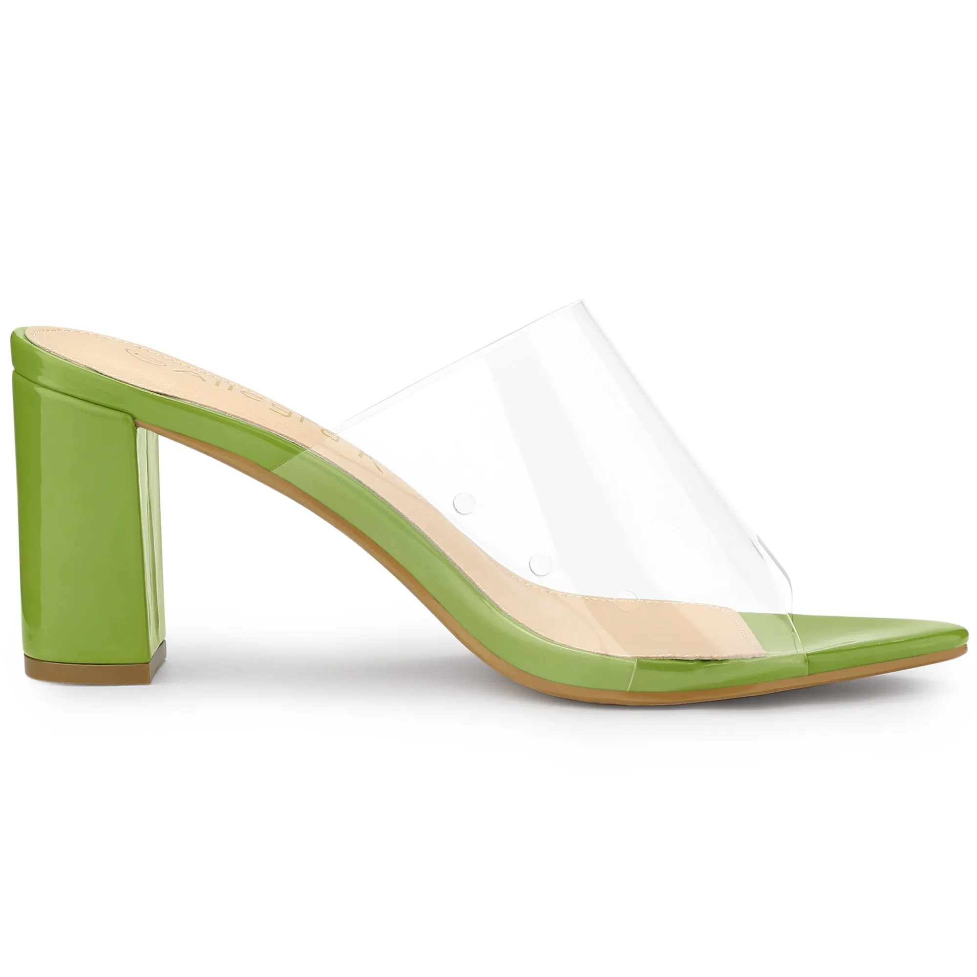 Clear Chunky Heel Slides Sandals Mules