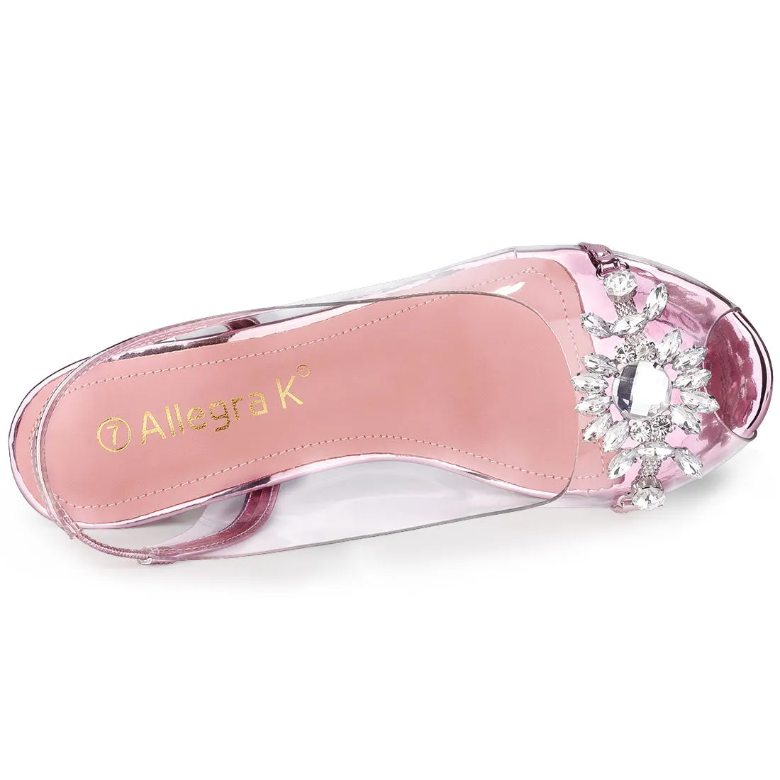 Clear Slingback Flower Rhinestone Peep Toe Heel Sandals