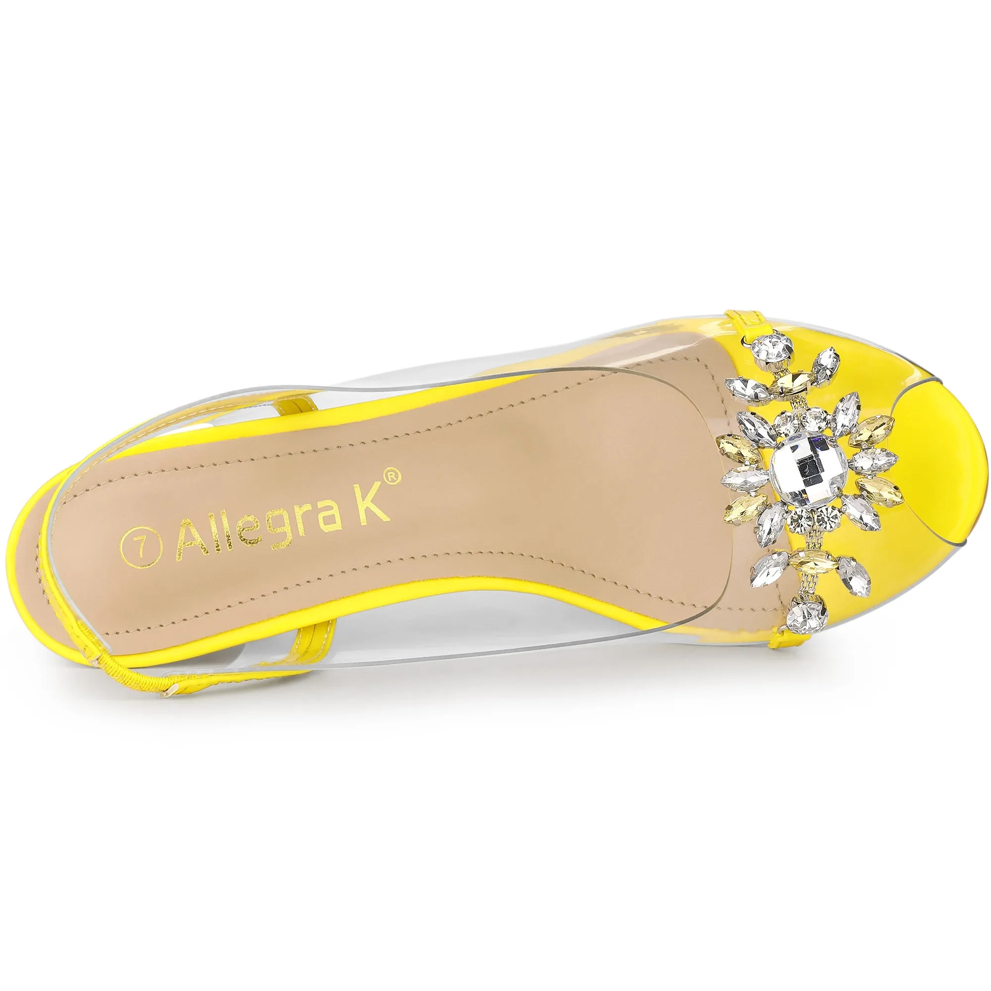Clear Slingback Flower Rhinestone Peep Toe Heel Sandals