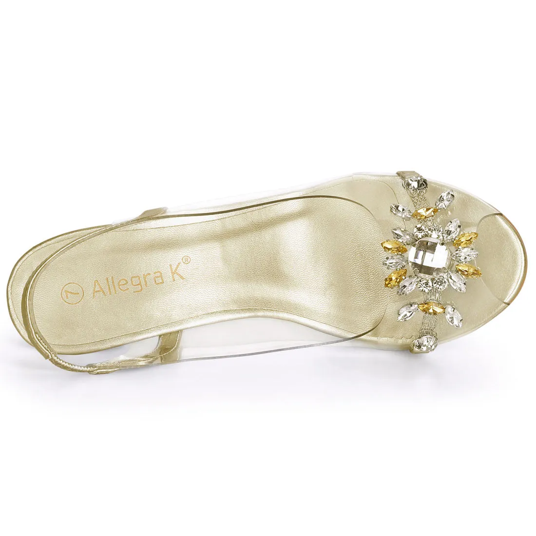 Clear Slingback Flower Rhinestone Peep Toe Heel Sandals
