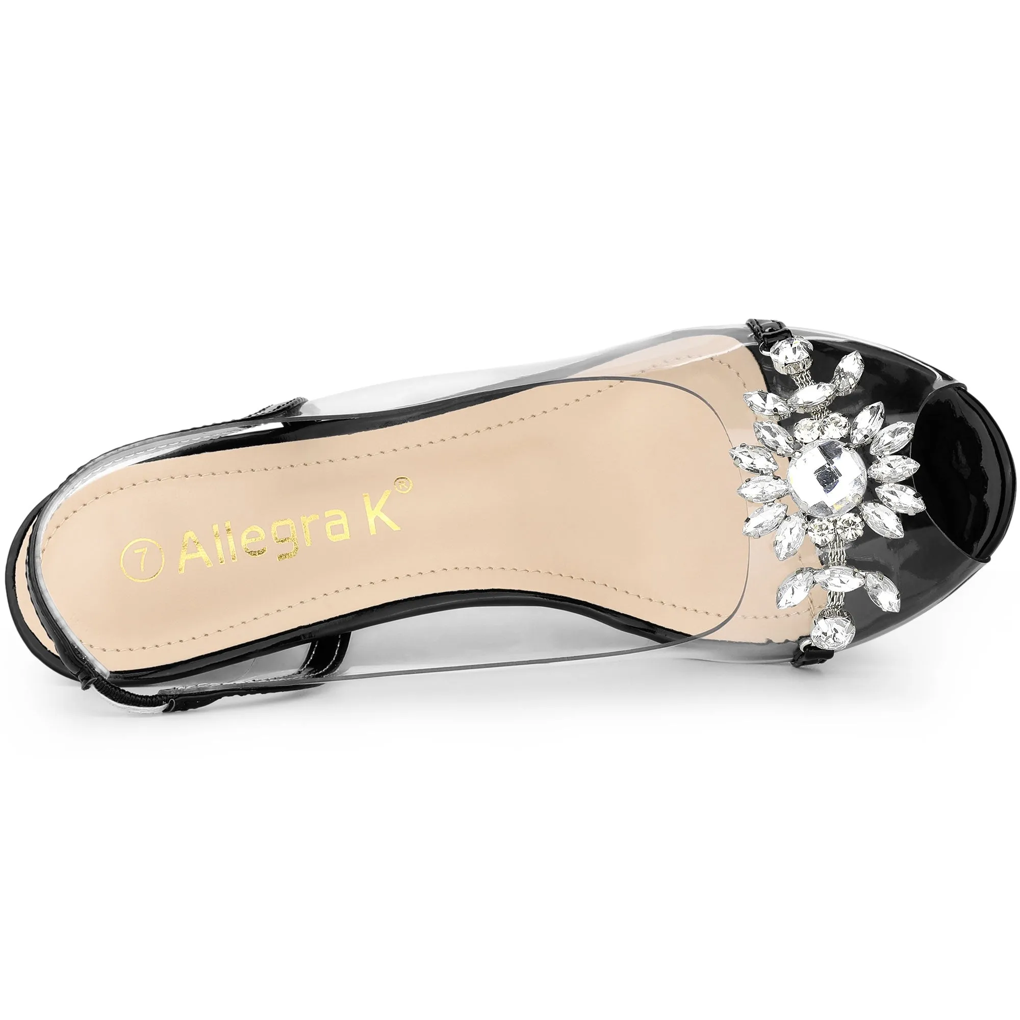 Clear Slingback Flower Rhinestone Peep Toe Heel Sandals