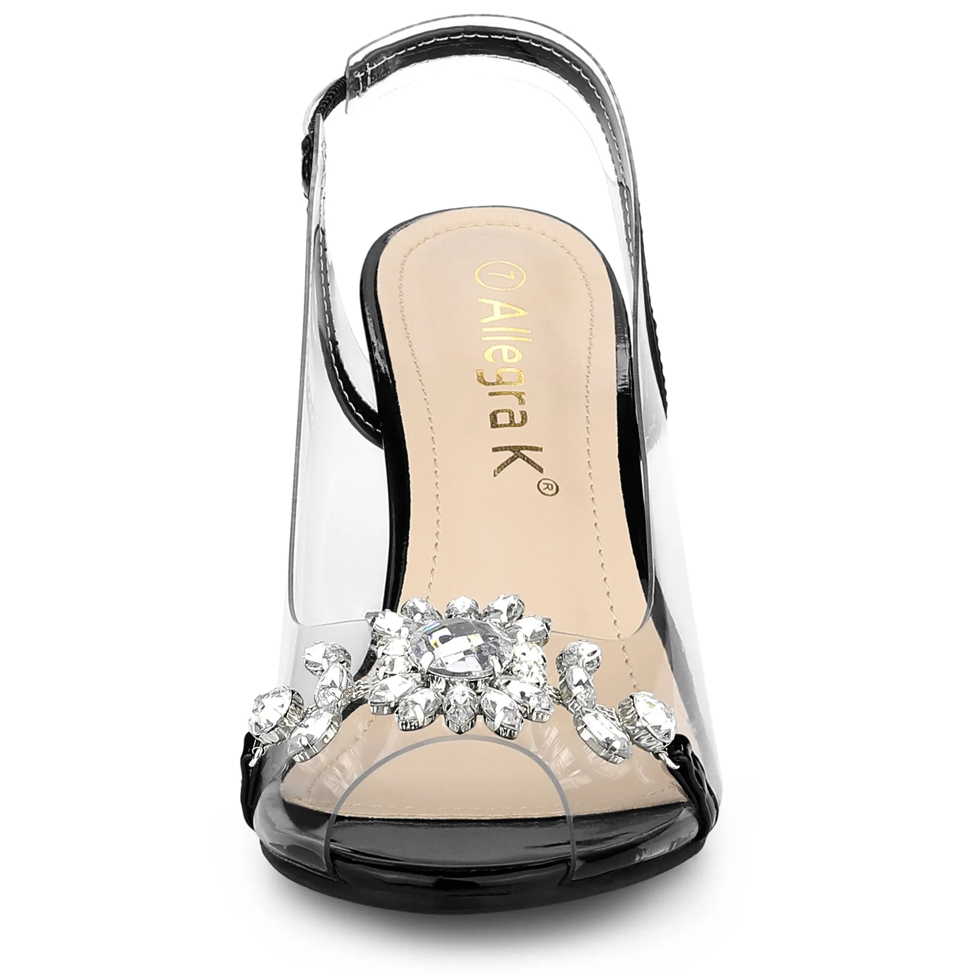 Clear Slingback Flower Rhinestone Peep Toe Heel Sandals