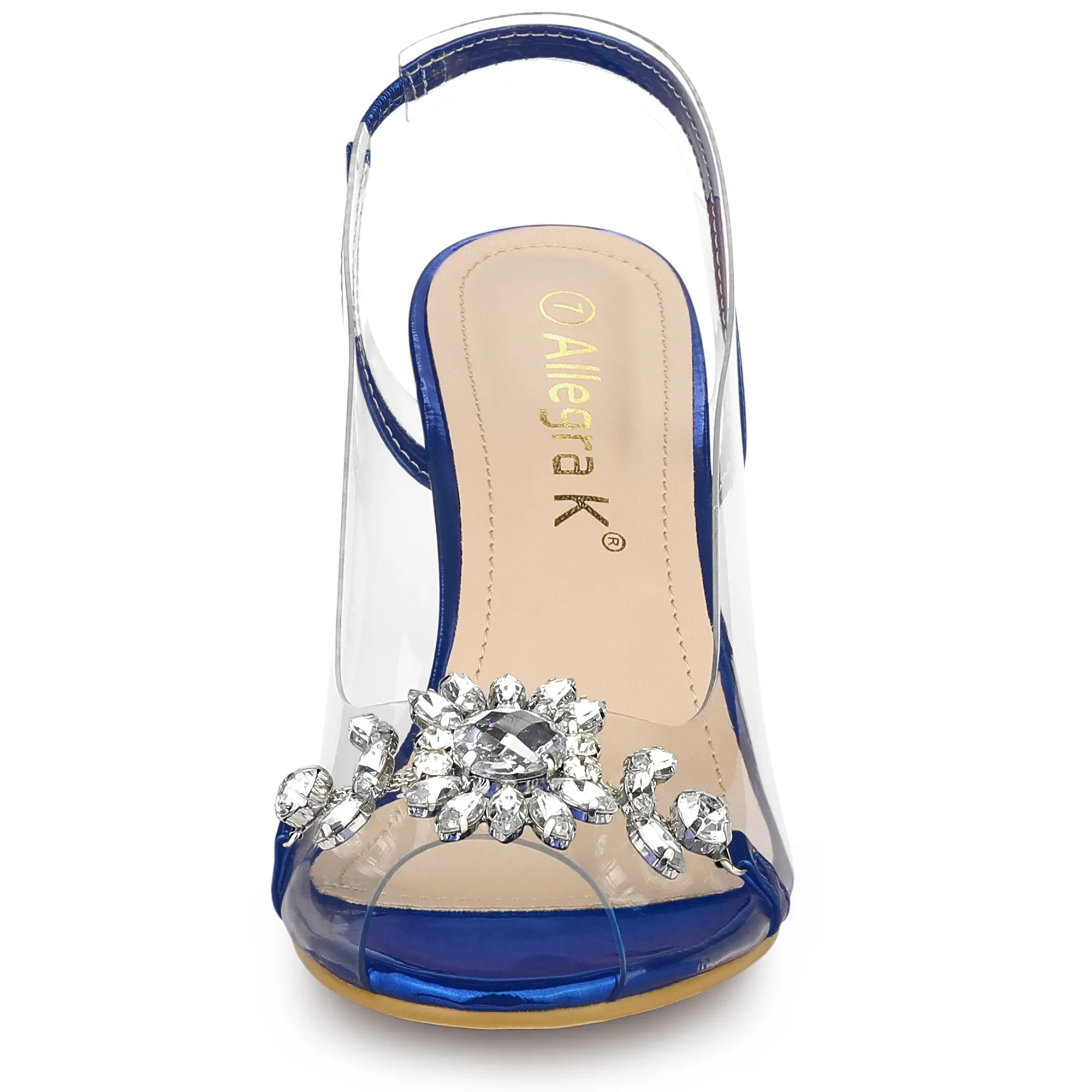 Clear Slingback Flower Rhinestone Peep Toe Heel Sandals