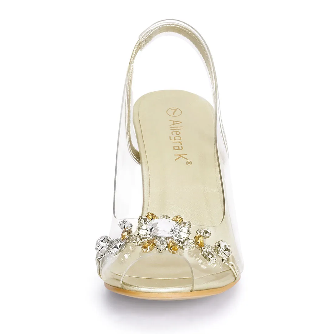 Clear Slingback Flower Rhinestone Peep Toe Heel Sandals