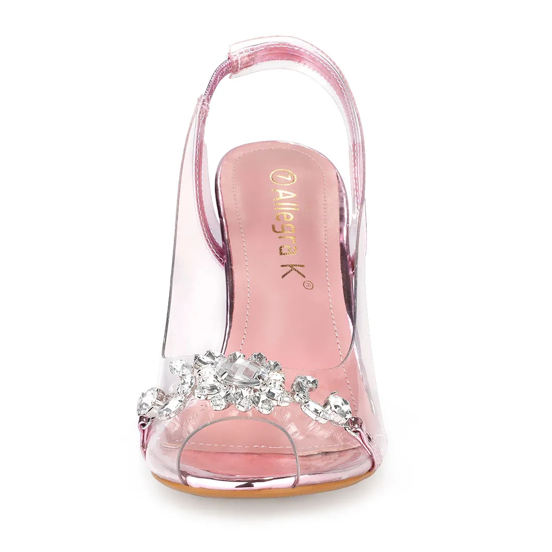 Clear Slingback Flower Rhinestone Peep Toe Heel Sandals