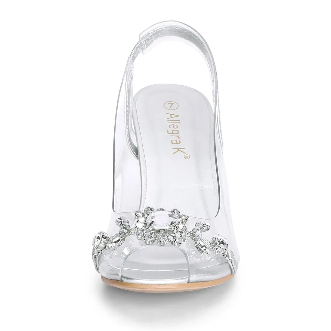 Clear Slingback Flower Rhinestone Peep Toe Heel Sandals