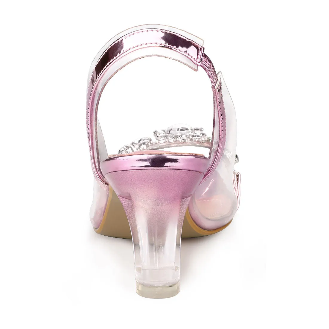 Clear Slingback Flower Rhinestone Peep Toe Heel Sandals