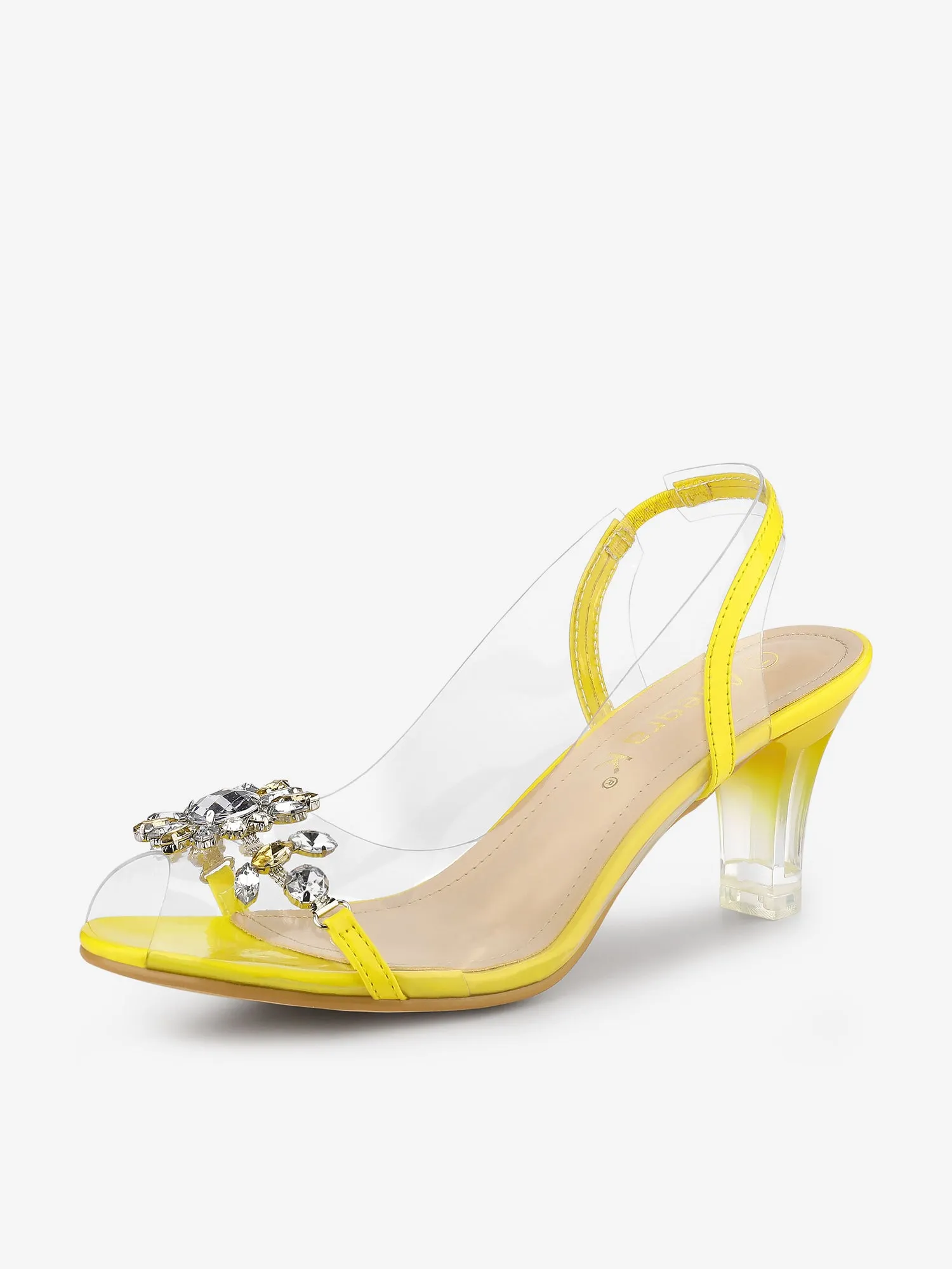 Clear Slingback Flower Rhinestone Peep Toe Heel Sandals