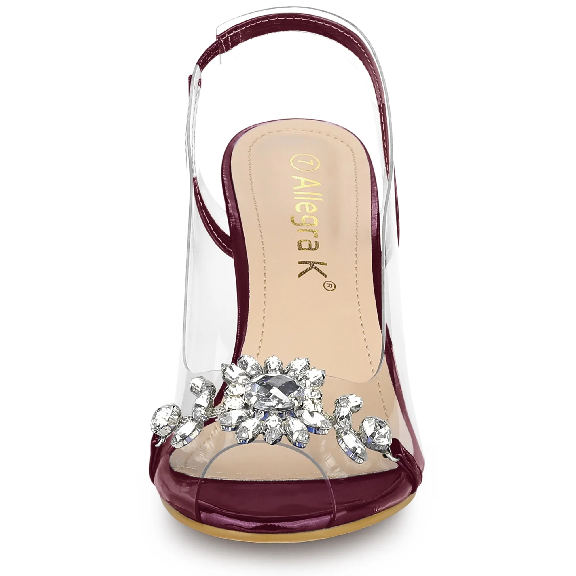 Clear Slingback Flower Rhinestone Peep Toe Heel Sandals