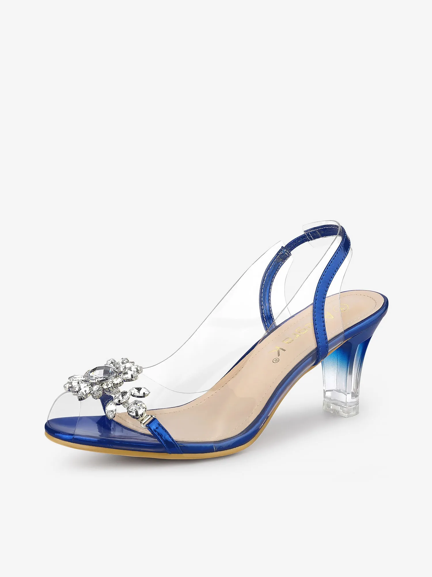Clear Slingback Flower Rhinestone Peep Toe Heel Sandals