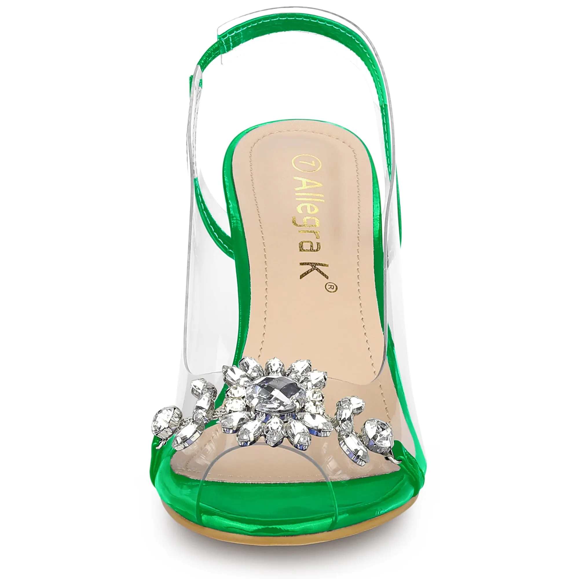 Clear Slingback Flower Rhinestone Peep Toe Heel Sandals