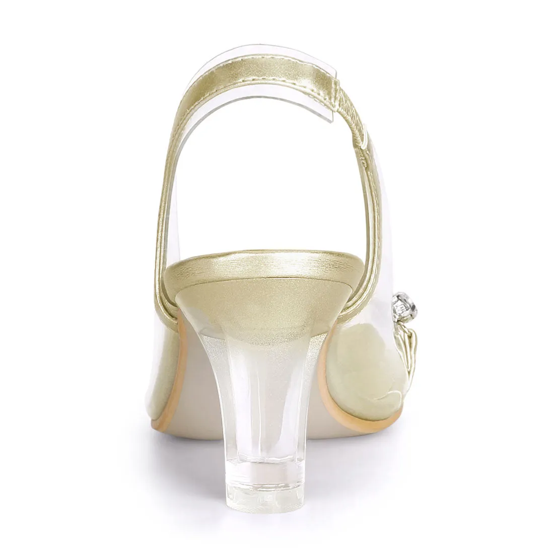 Clear Slingback Flower Rhinestone Peep Toe Heel Sandals