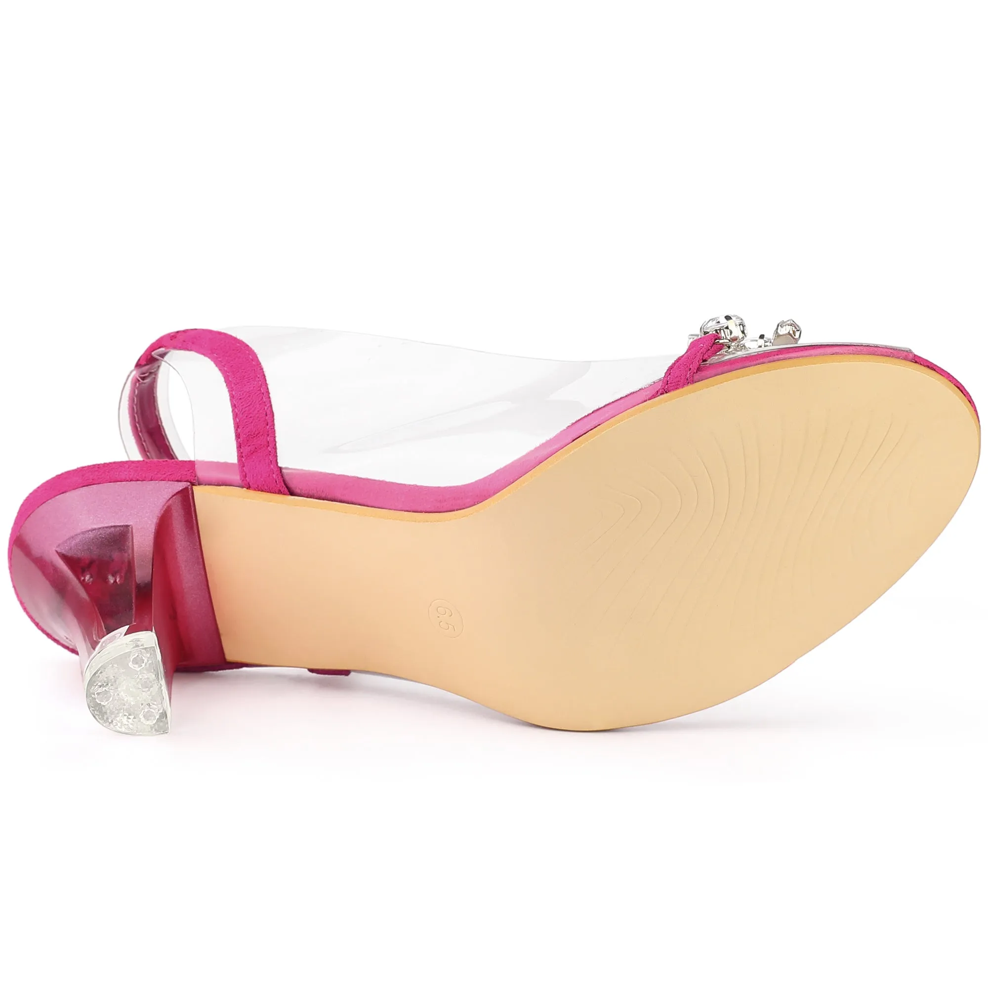 Clear Slingback Flower Rhinestone Peep Toe Heel Sandals