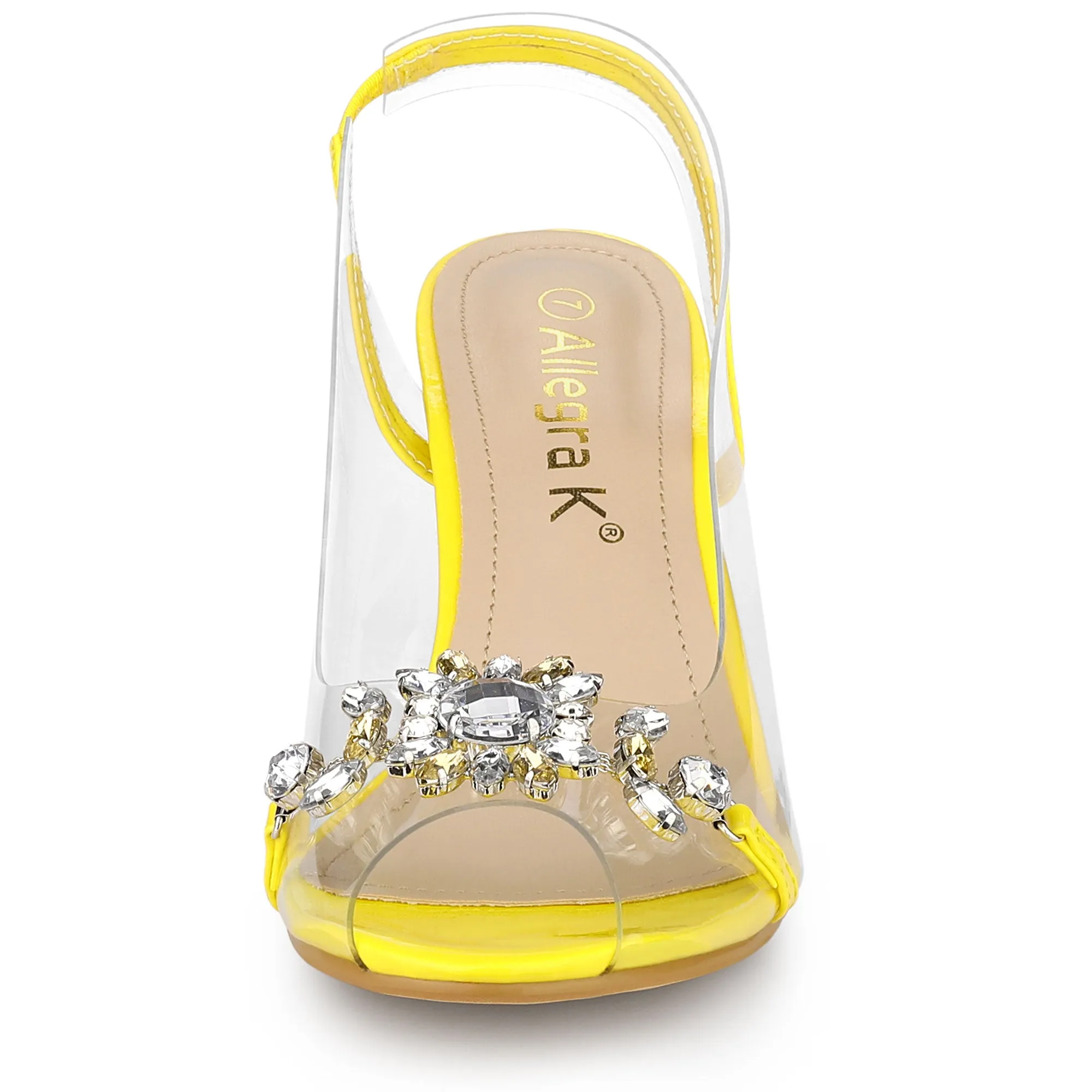 Clear Slingback Flower Rhinestone Peep Toe Heel Sandals