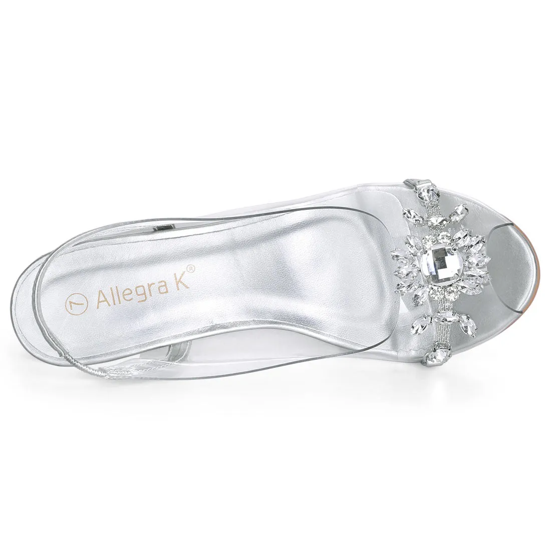 Clear Slingback Flower Rhinestone Peep Toe Heel Sandals