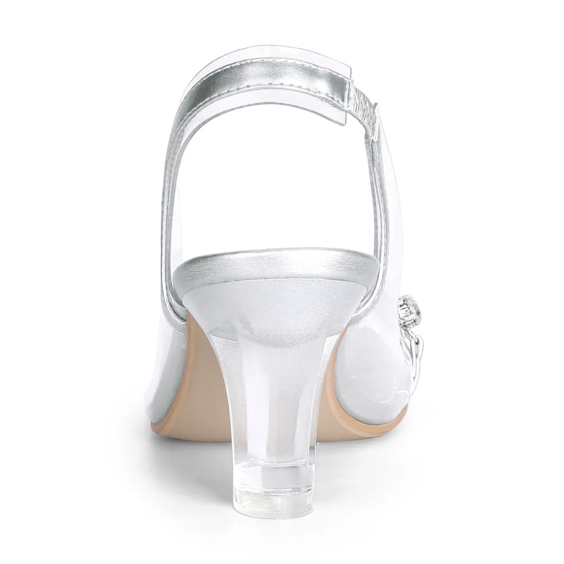 Clear Slingback Flower Rhinestone Peep Toe Heel Sandals