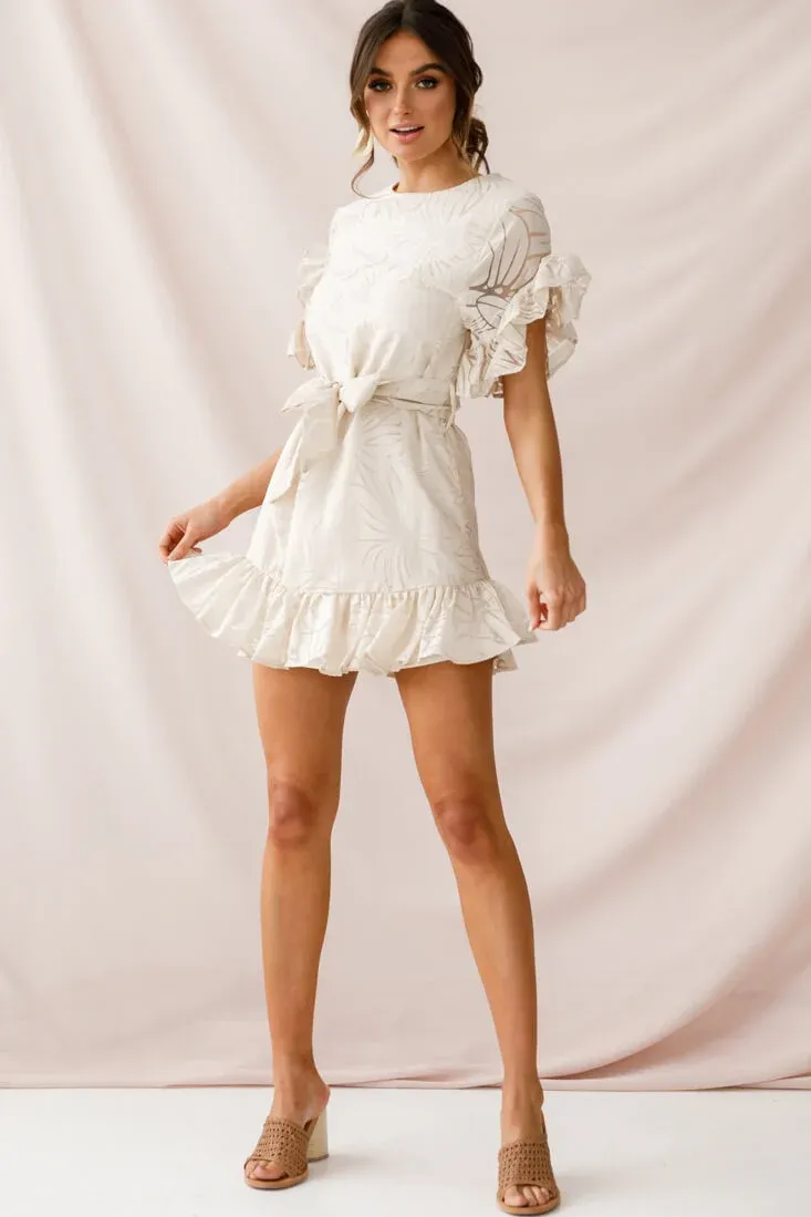 Coolum Ruffle Sleeve Dress Beige