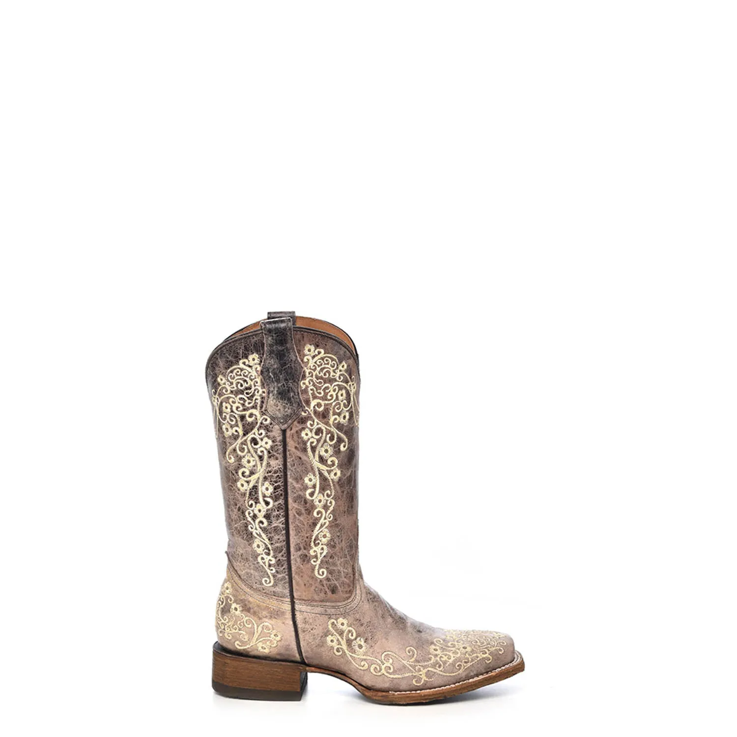 Corral Teen Embroidery Brown Cowhide Leather Cowgirl Boots