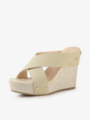 Crisscrossing Strap Platform Slide Wedge Sandals
