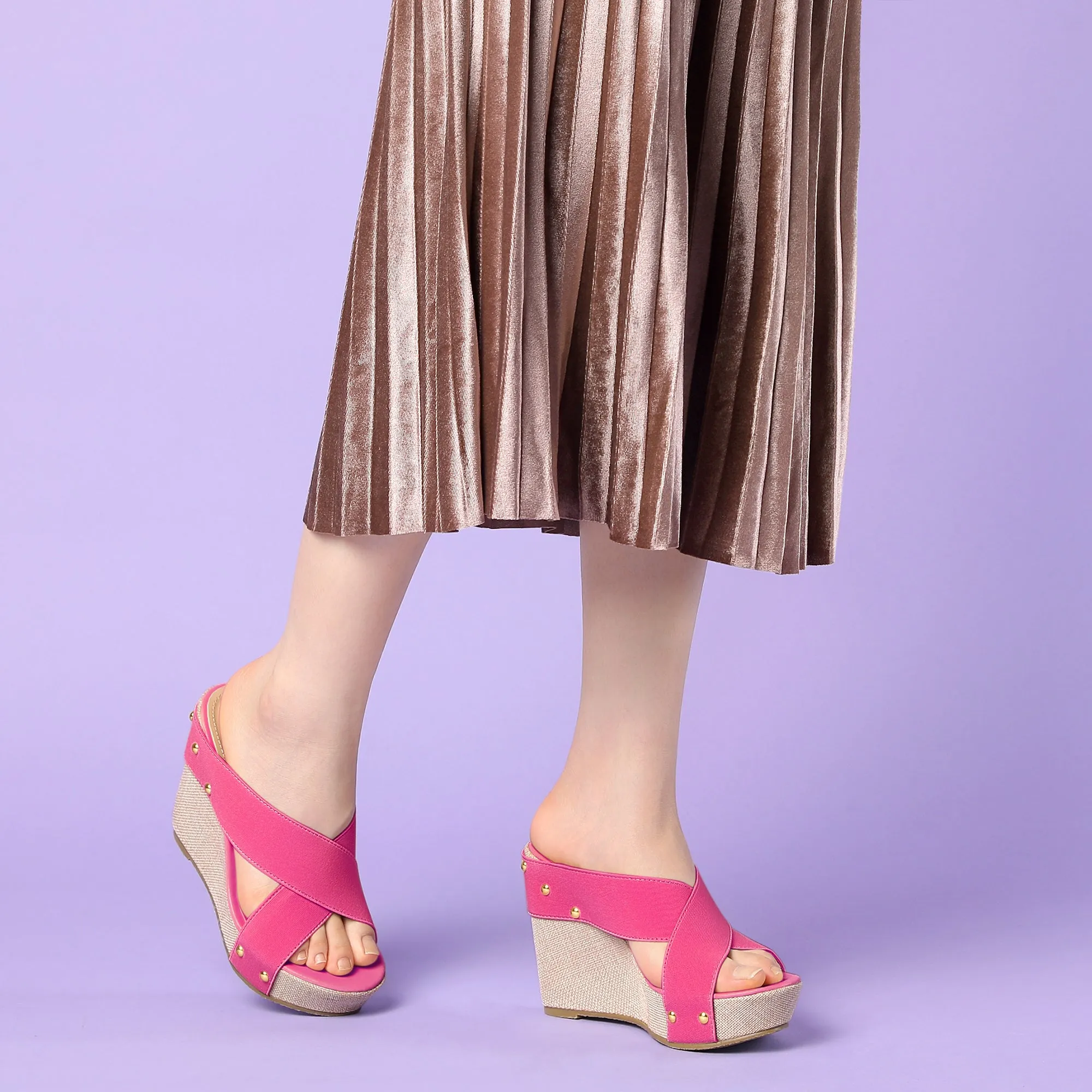 Crisscrossing Strap Platform Slide Wedge Sandals