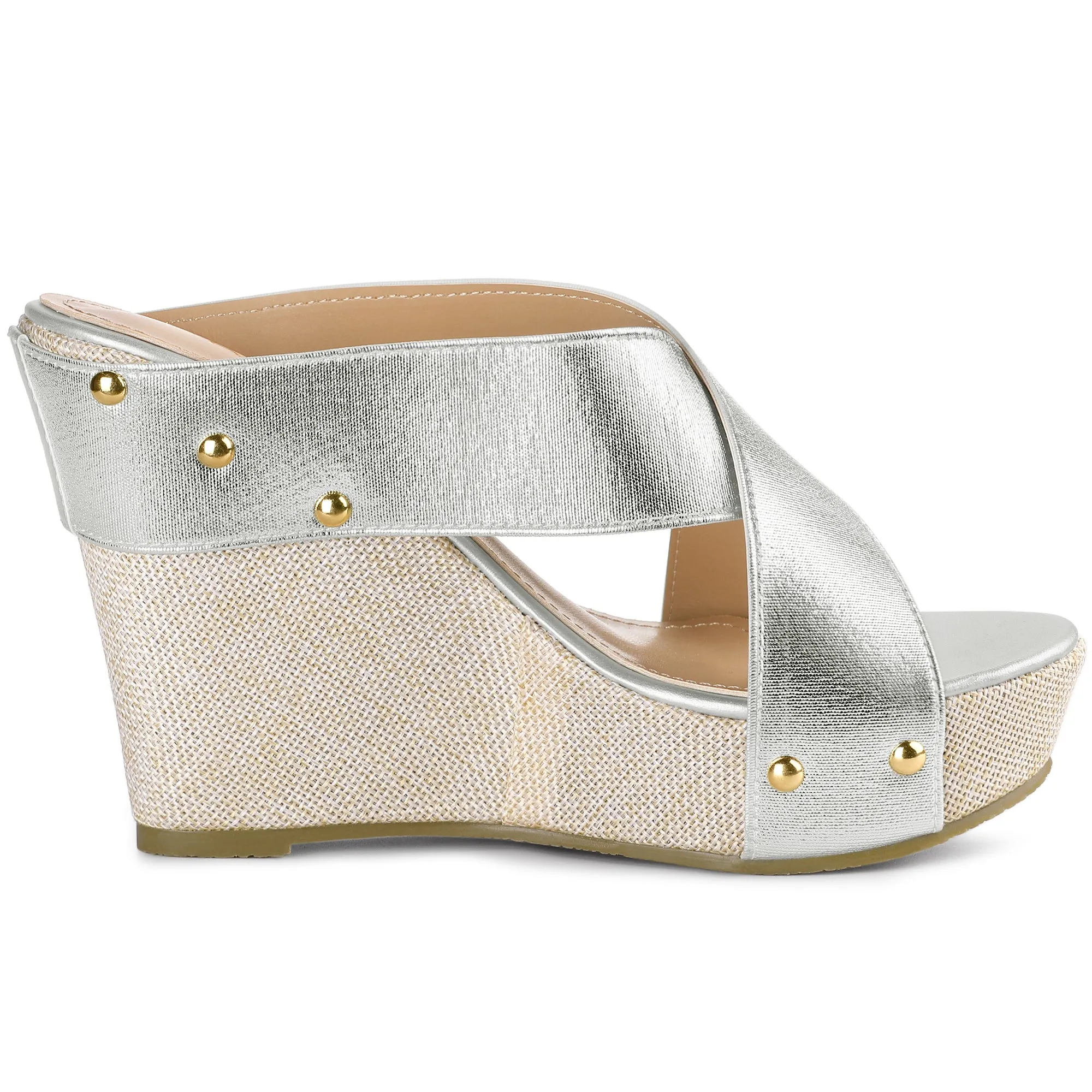 Crisscrossing Strap Platform Slide Wedge Sandals