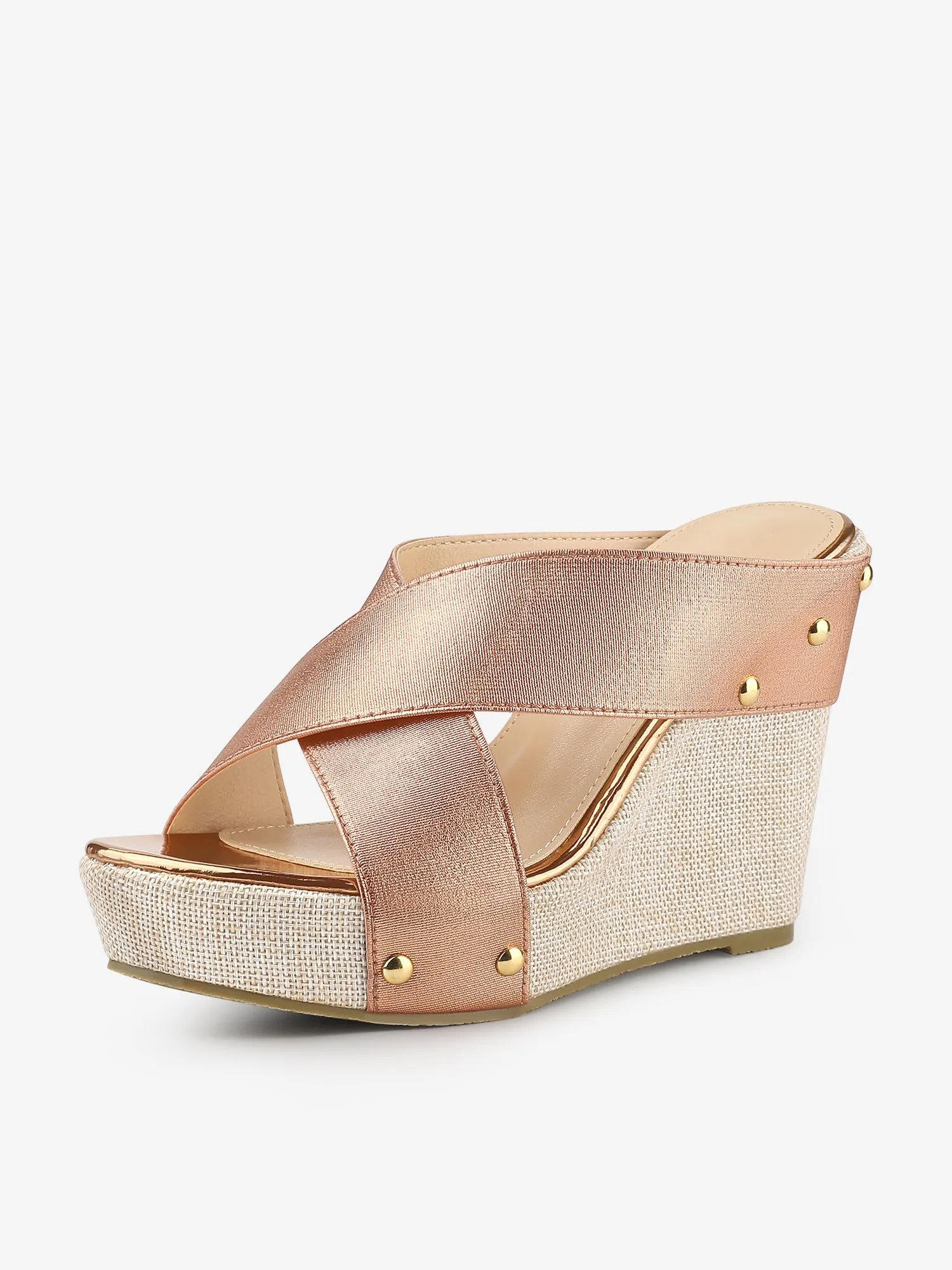Crisscrossing Strap Platform Slide Wedge Sandals