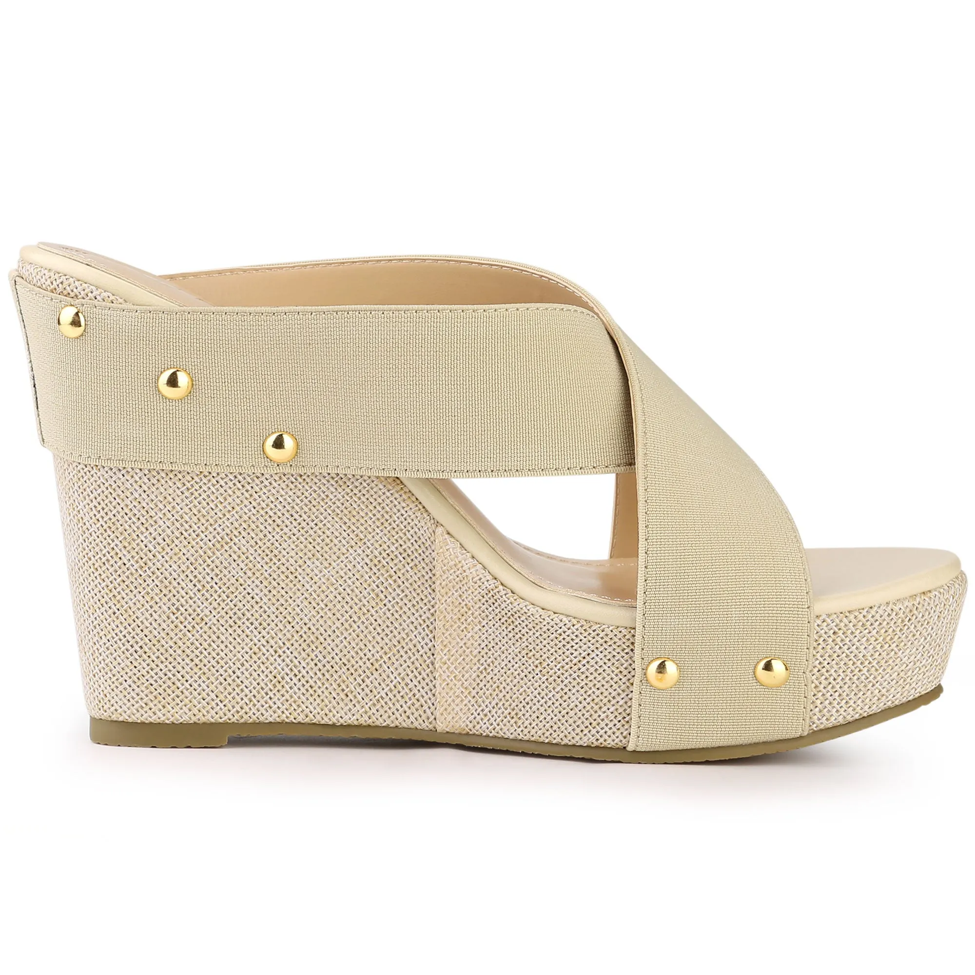 Crisscrossing Strap Platform Slide Wedge Sandals