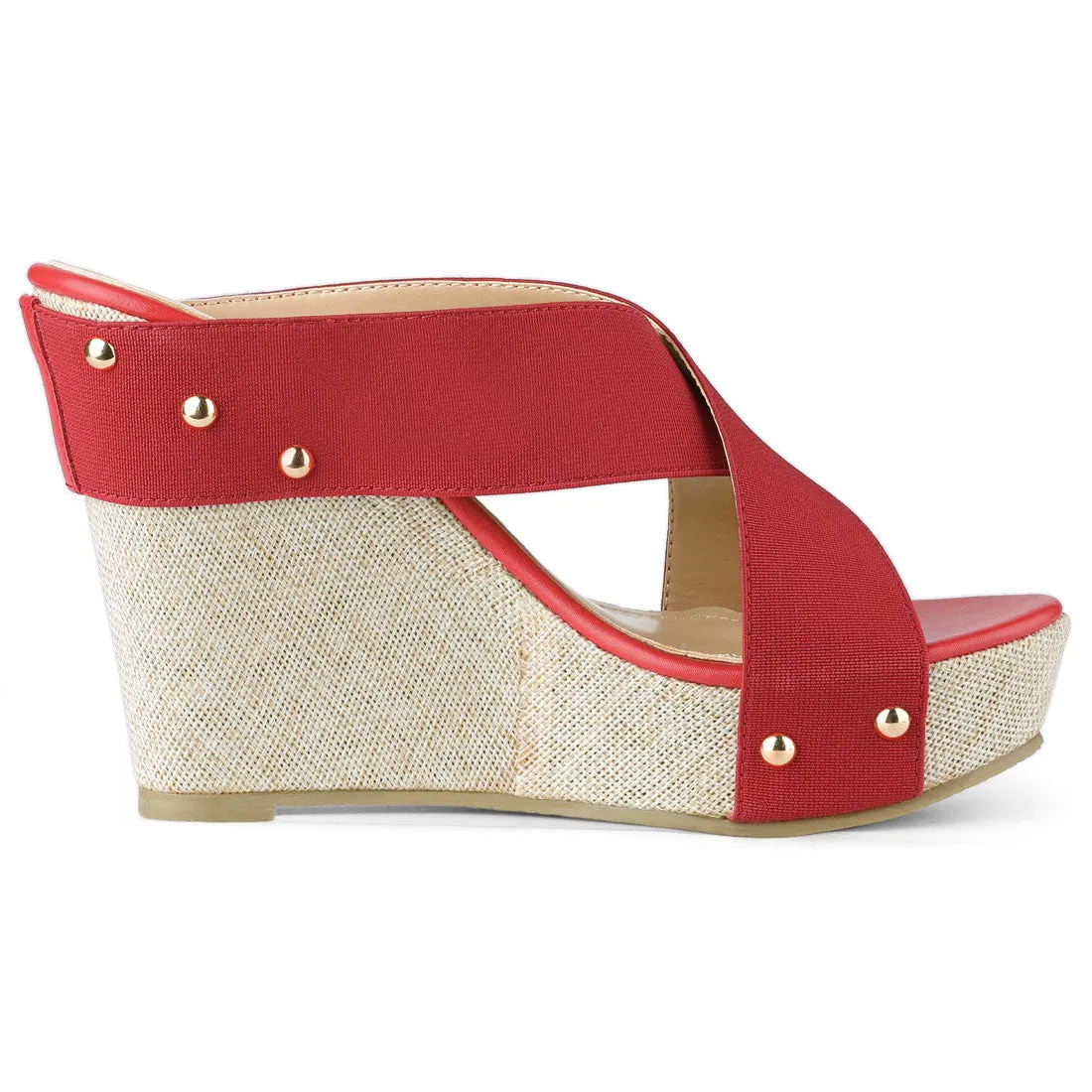 Crisscrossing Strap Platform Slide Wedge Sandals