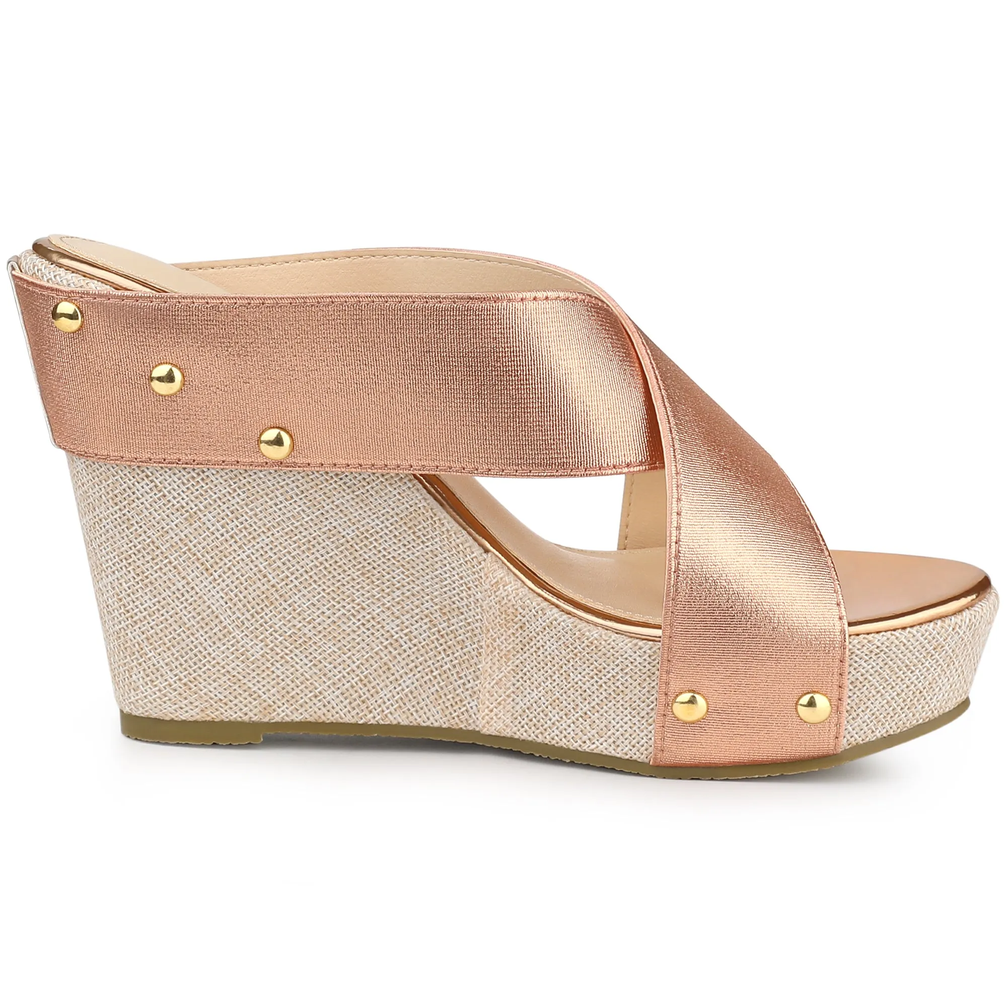 Crisscrossing Strap Platform Slide Wedge Sandals
